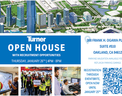 Turner’s Oakland Office to Host Open House to Network and Share Information on Upcoming Projects